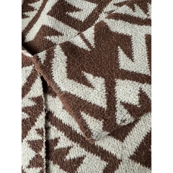 STEVE MADDEN Geometric Print Hooded Cardigan Sweater XXL Brown Cream - Picture 8 of 15